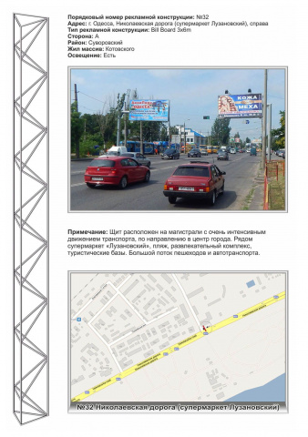 Щит 6x3,  №32 ул.Николаевская дорога супермаркет "Лузановский"