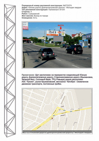 Призма 12x3,  (а)№274пр Днепропетровская дор -  Южная дор  (АЗС Лукойл)  на пос. Котовского