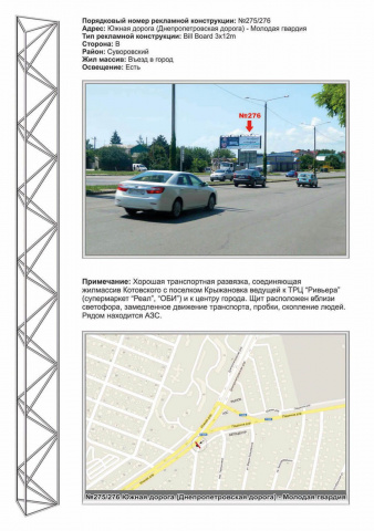 Щит 12x3,  №276пр Днепропетровская дор - Южная дорога АЗС  в центр города